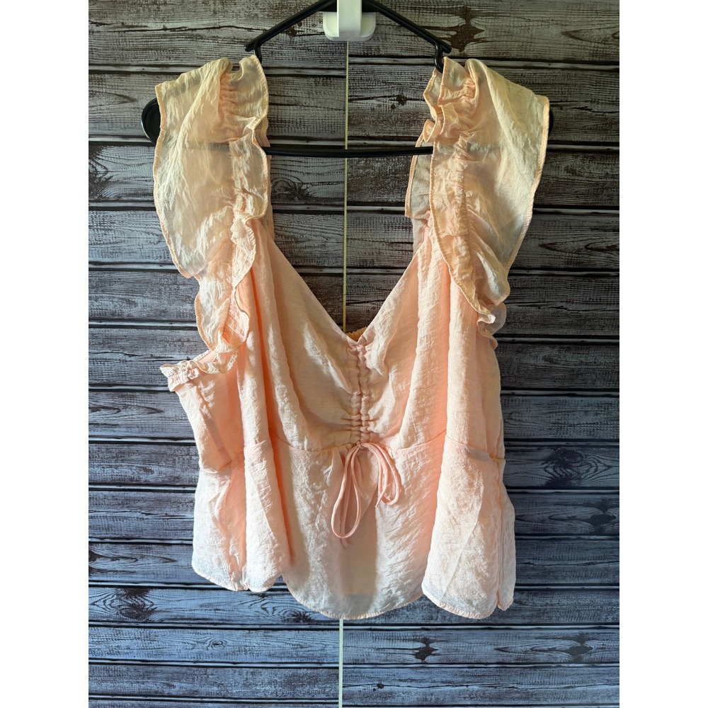 Old Navy Women's Sleeveless Ruched Peplum Top Blouse Size XL Light Peach Tie NWT